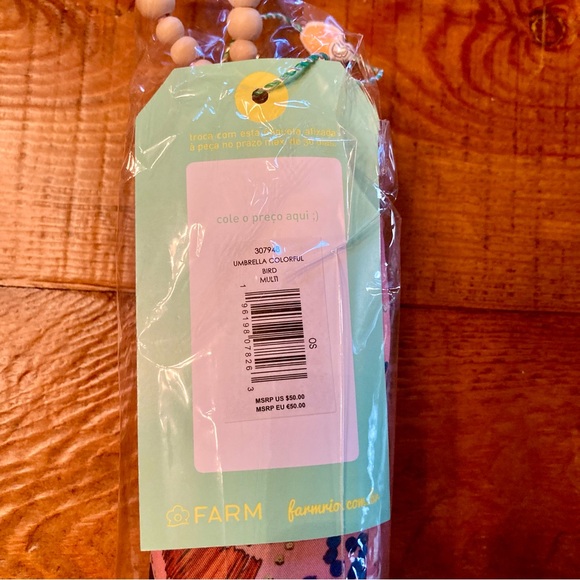 NEW FARM Rio Colorful Bird Umbrella Tropical Bird Wood Beads Pink Diameter 37.4" - Picture 7 of 7